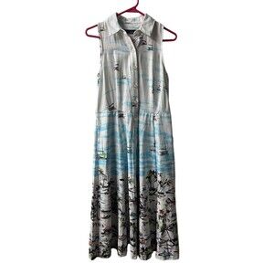 Cheetah Tropical Print Fit & Flare Button Dress Womens Size 6 Sleeveless Travel